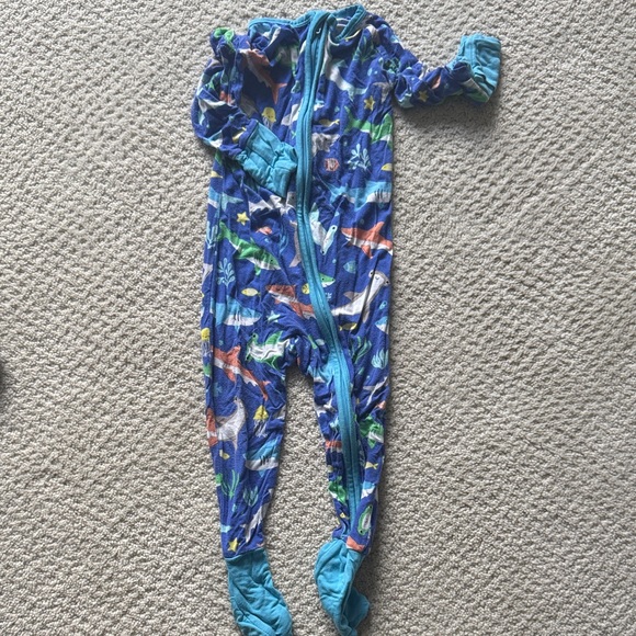 Little Sleepies Blue and Green Kids Footie - Picture 1 of 2